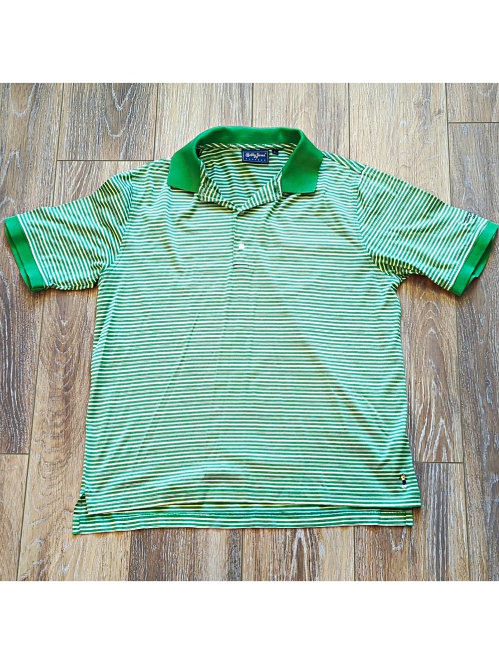 Bobby Jones Players Men’s Striped Polo Shirt Green/White Size L Cotton Golf